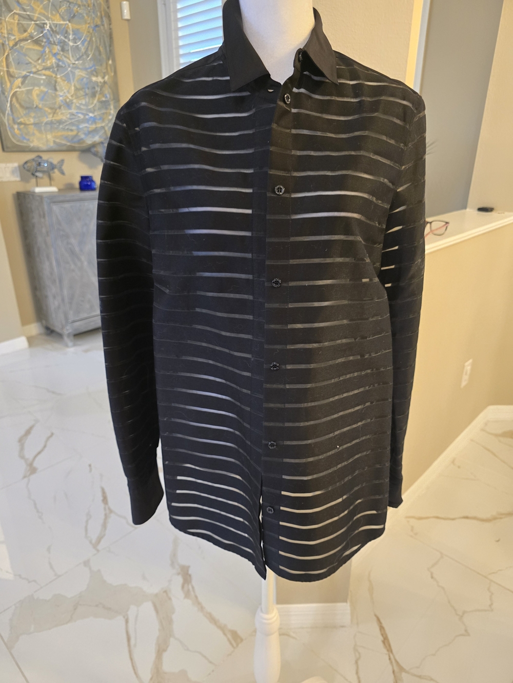 Neil Barrett Black Sheer-Striped Button Front Shirt Jacket